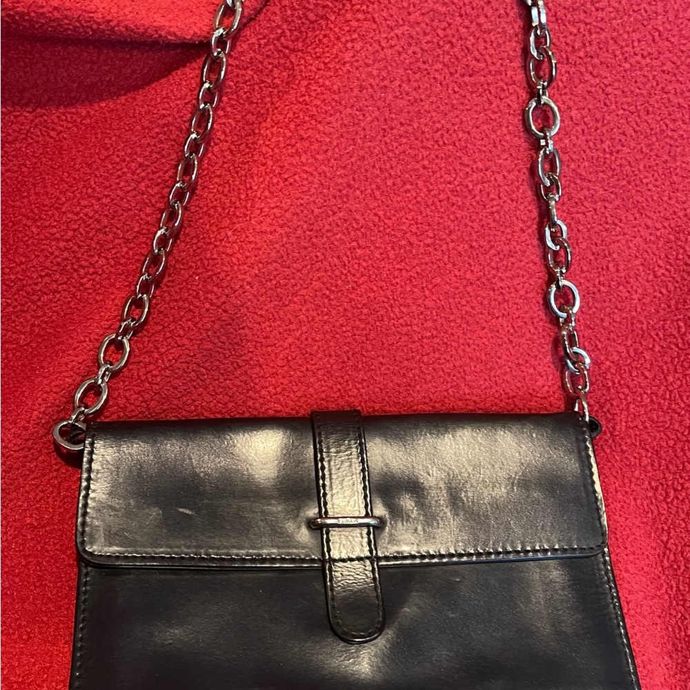 Furla Vintage Black Beautiful Soft Italian Leather with Chain Strap